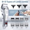 KIKIDO Hair Clippers Professional Cordless for Men. Barber Clippers for Hair Cutting Kit. Wireless LCD Display Hair Trimmers Set. Rechargeable Haircut Machine for Family (Sliver)