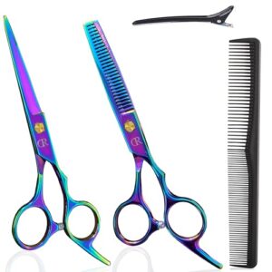 Hair Cutting Scissors Thinning Shears Set. 6.5 Inch Professional Barber Hairdressing Texturizing Scissors Edge Razor Sharp Blades Haircut Scissor for Men Women Kids Japan 440c Stainless Steel