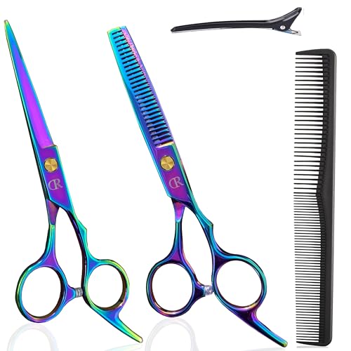 Hair Cutting Scissors Thinning Shears Set. 6.5 Inch Professional Barber Hairdressing Texturizing Scissors Edge Razor Sharp Blades Haircut Scissor for Men Women Kids Japan 440c Stainless Steel