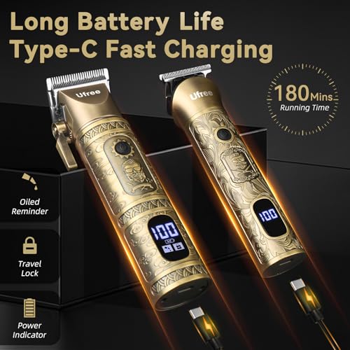 Ufree Hair Clippers for Men Professional with Beard Trimmer. Barber Clippers and Trimmers Set. Electric Razor Shavers for Men. Cordless Mens Grooming Kit for Nose. Face. Hair. Gifts