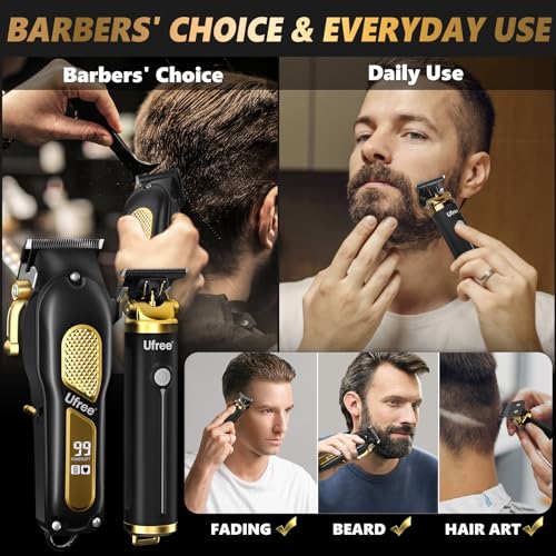 51luEOsS5AL.jpg Ufree Hair Clippers for Men. Professional Clippers and Trimmers Set. Cordless Clippers for Hair Cutting. Beard Trimmer. Barber Clippers. Rechargeable Electric Shaver. Gifts for Men