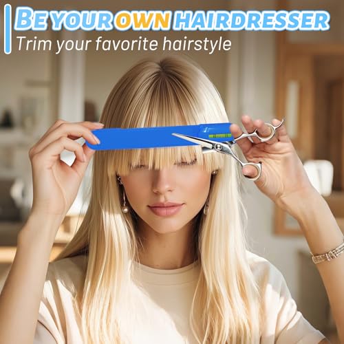 Professional Hair Styling Tools: DIY Layering and Trimming Kit with Clips. Guide for Bangs. Layers. Split Ends - Blue