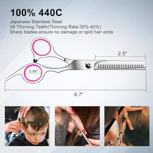 51mvIJSVoL.jpg Sirabe 9 PCS Hair Cutting Scissors Thinning Shears Kit. Professional Haircut Scissors Set. Barber Hairdressing Texturizing Shears Tools for Salon Home Men Women Kids Adults Pet