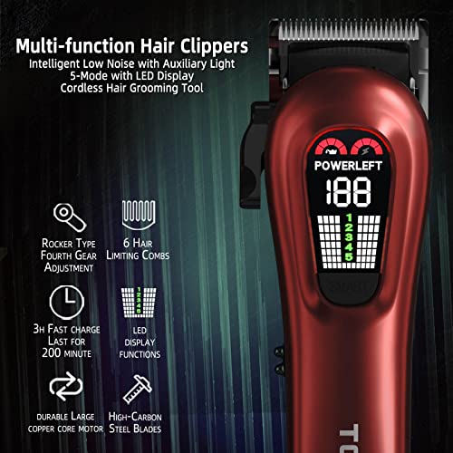 51oZF4x2DsL.jpg Hair Clippers for Men Professional Clippers for Men Cordless&Corded Barber Clippers for Hair Cutting & Grooming. Rechargeable Hair Trimmer Kit for Household (Red)