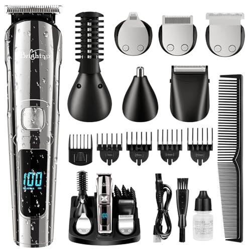 Brightup Beard Trimmer for Men - Electric Razor & Shaver. Cordless Hair Clippers Trimmers Set. IPX7 Waterproof Mens Grooming Kit for Shaving Face. Mustache. Body. Ear. Nose Hair Trimmer. Gifts for Men