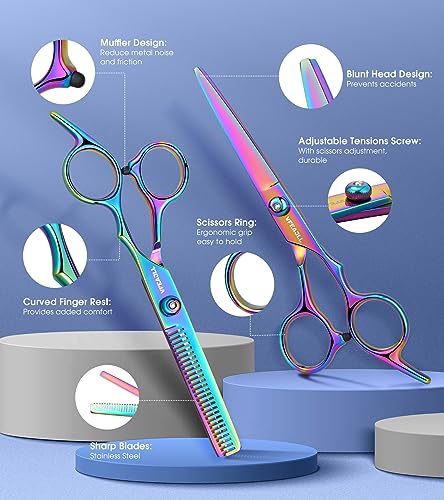 51rmfRTjKHL.jpg Hair Cutting Scissors Kits.11Pcs Professional Haircut Scissors Kit with Comb.Clips.Cape.New Craftsmanship Stainless Steel Hairdressing Thinning Shears Set for Barber.Salon.Home.Men.Women