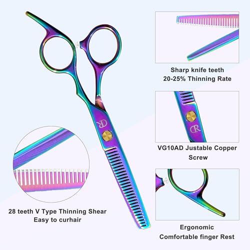 Hair Cutting Scissors Thinning Shears Set. 6.5 Inch Professional Barber Hairdressing Texturizing Scissors Edge Razor Sharp Blades Haircut Scissor for Men Women Kids Japan 440c Stainless Steel