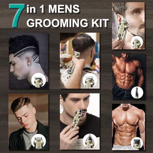 VGR 095 Beard Trimmer for Men. 7 in 1 Waterproof Cordless Hair Clippers and Trimmers Set. Electric Razor Shavers T-Blade Hair Trimmer Grooming Kit for Nose Body Ear Face Mustache. V-103