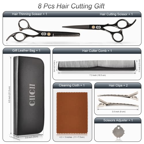 CIICII Hair Cutting Scissors Shears Kit. Professional Hairdressing Scissors Set (Hair Beard Trimming Shaping Grooming Thinning Shears) for Men Women Hairdresser Home Salon Barber Haircut Kit (Black)