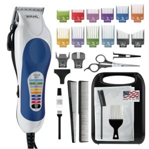 Wahl Clipper USA Color Pro Complete Haircutting Kit with Easy Color Coded Guide Combs - Corded Clipper for Hair Clipping & Grooming Men. Women. & Children - Model 79300-1001M