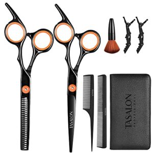 TASALON Hair Cutting Scissors Kit- All-in-1 Set of Hair Cutting Scissors - Professional Hair Shears. Thinning Scissor. Hair Comb. Neck Duster in Leather Bag -Haircut Scissor Kit