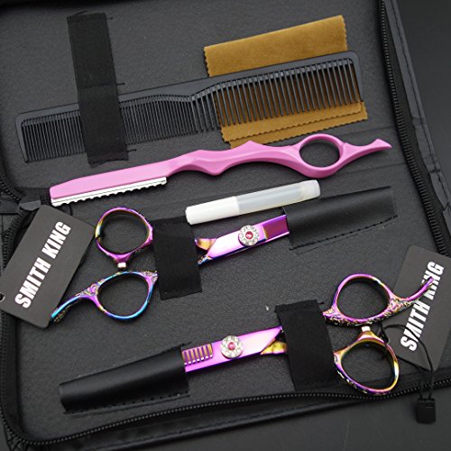 Professional Hair Cutting Scissors Set with Razor Comb Case.Hair cutting shears Hair Thinning shears with rose handle (6.0 inches)