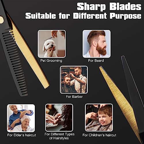 Professional Hair Cutting Scissors Set - Stainless Steel Barber Scissors & Thinning Shears. Black Salon & Home Hairdressing Tools
