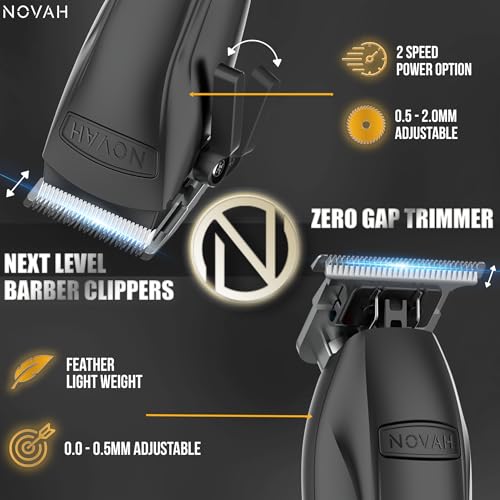 Novah® Professional Hair Clippers for Men. Professional Barber Clippers and Trimmer Set. Mens Cordless Hair Clipper for Barbers Haircut Kit Fade