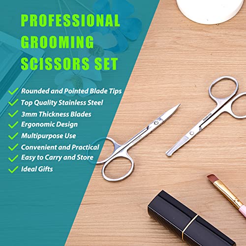 51zepZ2UQnL.jpg Facial Hair Small Grooming Scissors For Men Women - Eyebrow. Nose Hair. Mustache. Beard. Eyelashes. Ear Trimming Kit - Curved and Rounded Safety Tip Clippers For Hair Cutting - 2PCS Silver
