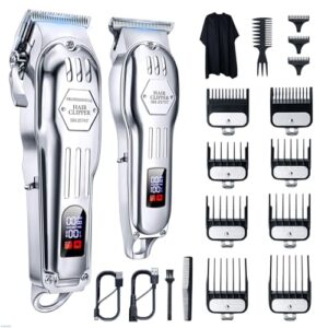 KIKIDO Hair Clippers Professional Cordless for Men. Barber Clippers for Hair Cutting Kit. Wireless LCD Display Hair Trimmers Set. Rechargeable Haircut Machine for Family (Sliver)