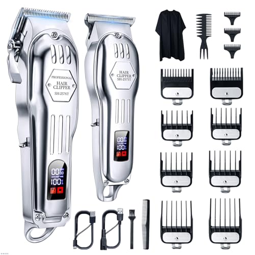 KIKIDO Hair Clippers Professional Cordless for Men. Barber Clippers for Hair Cutting Kit. Wireless LCD Display Hair Trimmers Set. Rechargeable Haircut Machine for Family (Sliver)